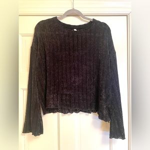Black Ribbed Sweater with feminine details